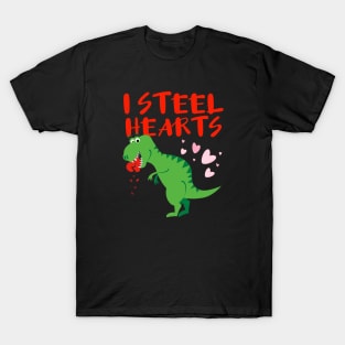 I Steal Hearts Valentines Day, Romantic T Rex Dinosaur Heart Love T-Shirt